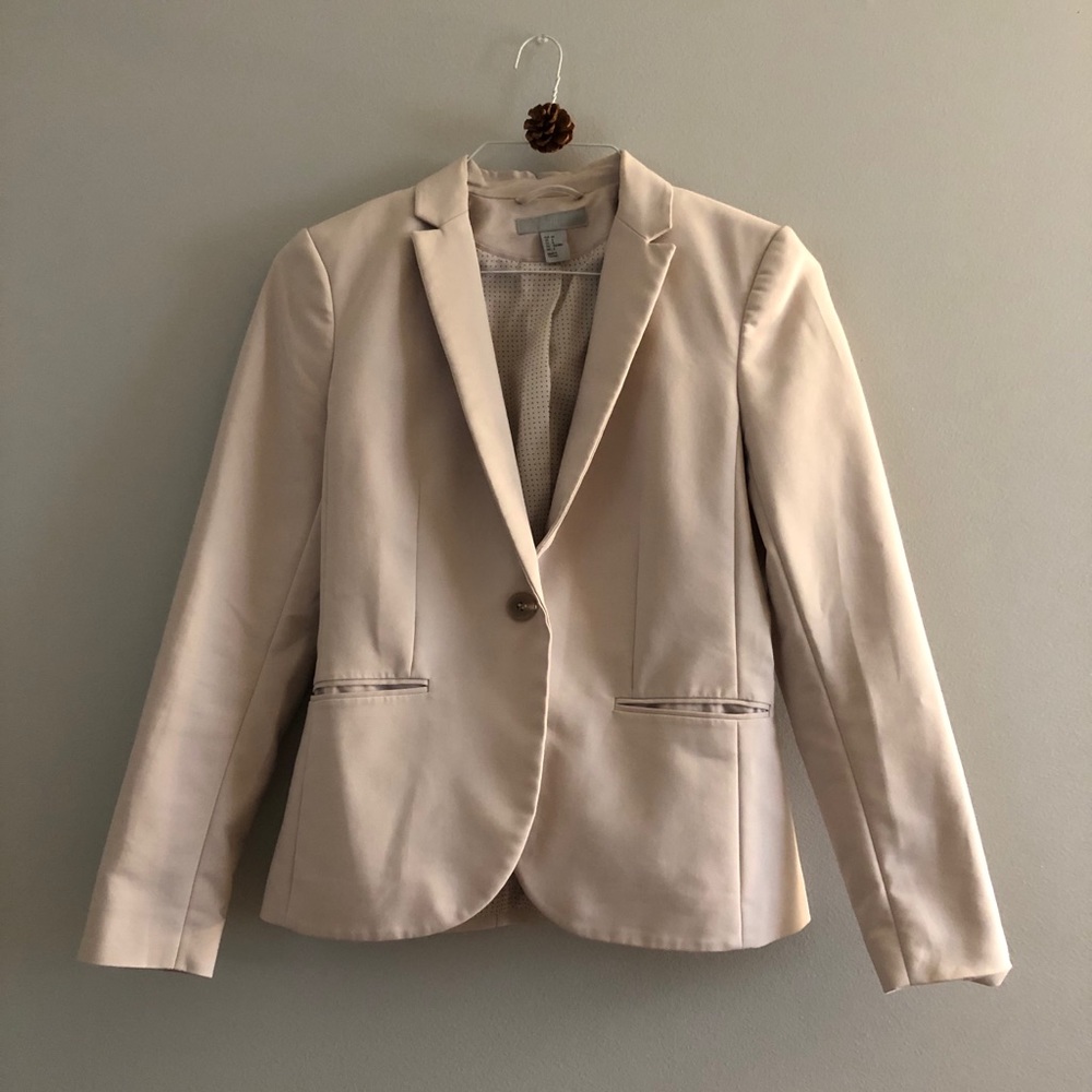 H&M Cream/Beige One-Button Single-Breasted Blazer